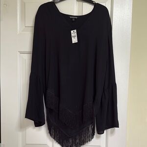 Express Black Asymmetrical Ruffled Long Sleeve Blouse